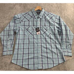 Wrangler Western Shirt Mens XL Plaid Pearl Snap Long Sleeve Silver Edition Rodeo
